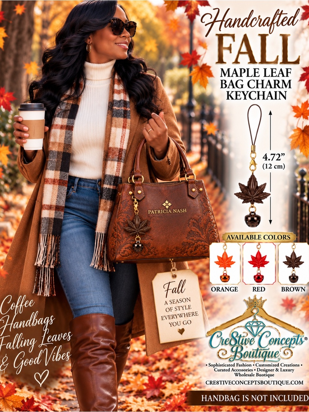 Fall Maple Leaf Jingle Bell Bag Charm Keychain – NIP, Handcrafted